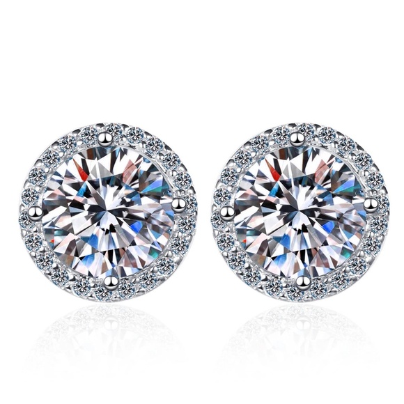 NWT | Certified | 4 Carat Moissanite Diamond Stud Earrings | 925 Sterling Silver - Picture 1 of 5
